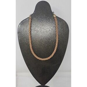 Vintage Carolyn Pollack Woven Leather Cord W/Brass End Caps 925 Chain Necklace